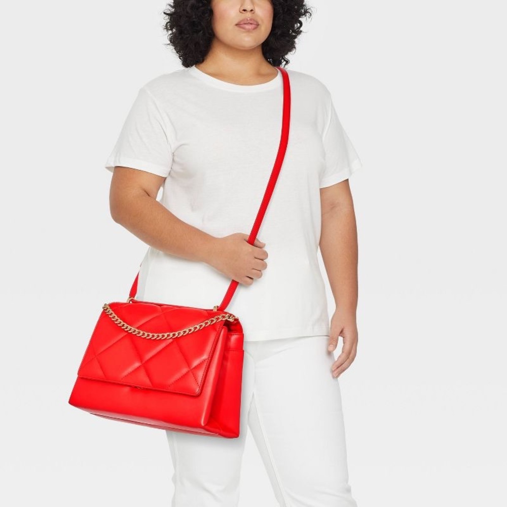 NWT A New Day Shoulder to Crossbody Quilted Red with Gold Chain Detail Bag - Picture 6 of 16